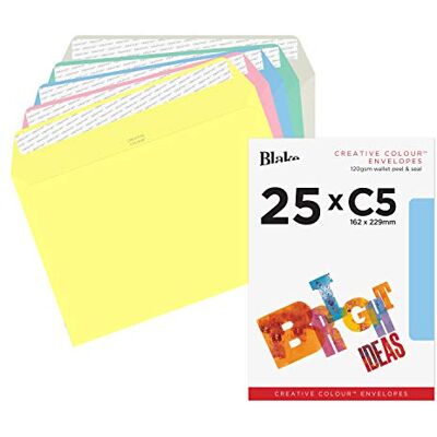 Blake Creative Colour C5 162 x 229 mm 120 g/m² Enveloppes Bande Adhésive (45456) Couleurs Pastel Assorties Boîte de 25 Blake Creative Colour C5 162 x 229 mm 120 g/m² Enveloppes Bande Adhésive (45456) Couleurs Pastel Assorties Boîte de 25