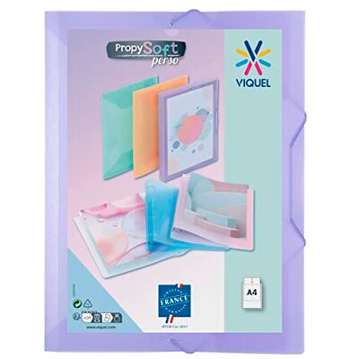 Viquel Chemise plastique a4 avec rabat et fermeture à élastiques Chemise plastique personnalisable Propysoft Fabriqué en France Violet pastel Viquel Chemise plastique a4 avec rabat et fermeture à élastiques Chemise plastique personnalisable Propysoft Fabriqué en France Violet pastel