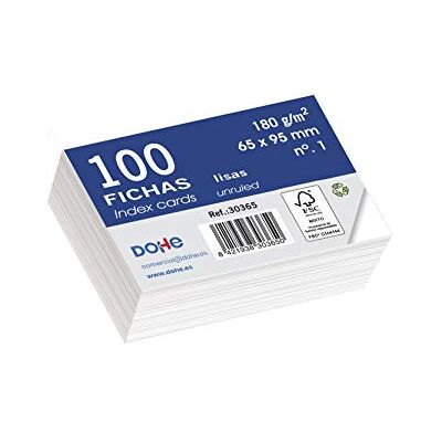 DOHE 30365 Lot de 100 fiches lisses en carton blanc, 180 g, n° 1, 65 x 95 mm DOHE 30365 Lot de 100 fiches lisses en carton blanc, 180 g, n° 1, 65 x 95 mm
