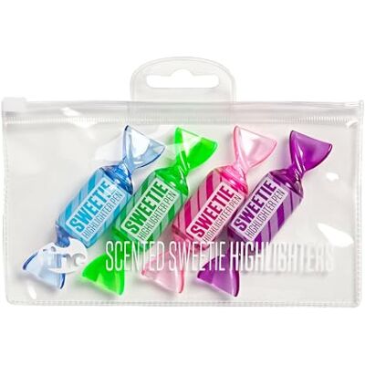 Tinc Sweetie Lot de 4 surligneurs parfumés pour enfants Pour une utilisation à l'école et aux devoirs – 4 couleurs funky différentes avec un parfum doux Étui de transport Zip Loc Tinc Sweetie Lot de 4 surligneurs parfumés pour enfants Pour une utilisation à l'école et aux devoirs – 4 couleurs funky différentes avec un parfum doux Étui de transport Zip Loc