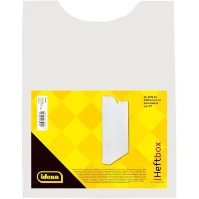 Idena 225164 Boîte à classeurs pour DIN A4, format vertical, en PP, hauteur de remplissage 4 cm, transparent, 1 pièce Idena 225164 Boîte à classeurs pour DIN A4, format vertical, en PP, hauteur de remplissage 4 cm, transparent, 1 pièce