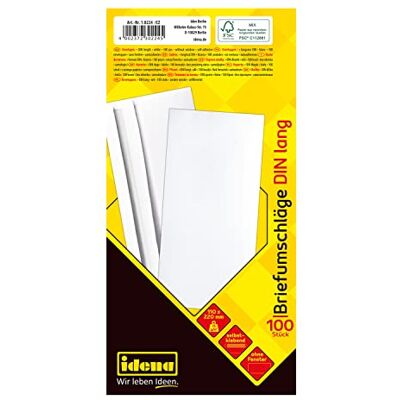 Idena 10219 – Enveloppes DIN Long, 75 g/m², autocollant, sans fenêtre, 25 pièces FSC, blanc 100 Stück ohne Fenster Idena 10219 – Enveloppes DIN Long, 75 g/m², autocollant, sans fenêtre, 25 pièces FSC, blanc 100 Stück ohne Fenster