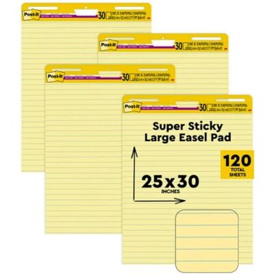 Post-it Lot de 4 blocs de chevalet super collants, feuilles de 63,5 x 76,2 cm, papier jaune avec lignes, 30 feuilles/bloc, 4 blocs/paquet, idéal pour les enseignants virtuels et les étudiants (561 VAD 4PK) Post-it Lot de 4 blocs de chevalet super collants, feuilles de 63,5 x 76,2 cm, papier jaune avec lignes, 30 feuilles/bloc, 4 blocs/paquet, idéal pour les enseignants virtuels et les étudiants (561 VAD 4PK)