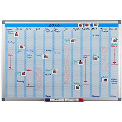 Relaxdays Tableau blanc annuel effaçable magnétique Planificateur avec porte-stylo mural magnétique 60 x 90 cm Blanc Relaxdays Tableau blanc annuel effaçable magnétique Planificateur avec porte-stylo mural magnétique 60 x 90 cm Blanc