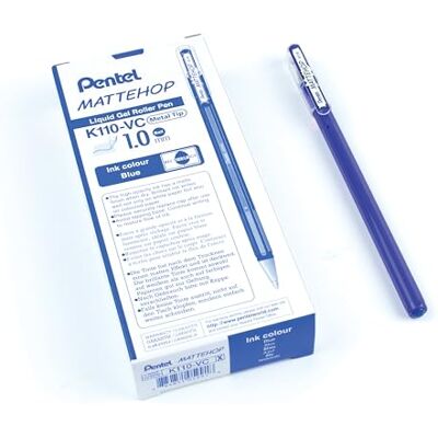 Pentel K110-VCX Mattehop Lot de 12 stylos à encre gel avec encre à fort pouvoir couvrant, finition mate, modèle avec capuchon, 1VE = 12 pièces, bleu Pentel K110-VCX Mattehop Lot de 12 stylos à encre gel avec encre à fort pouvoir couvrant, finition mate, modèle avec capuchon, 1VE = 12 pièces, bleu