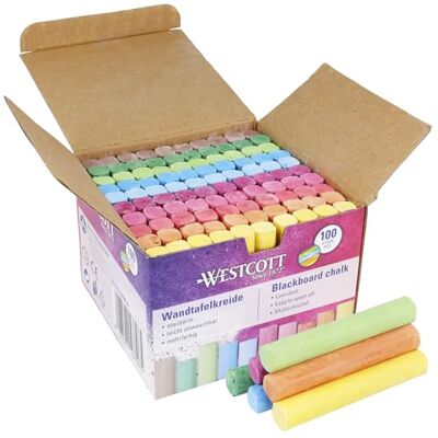 Westcott E-744987 00 Lot de 100 craies colorées pour tableau noir avec 1,2 cm de couleurs vives Faible poussière et facile à essuyer Bâtons de craie de 8,5 cm de long E-744987 00 Westcott E-744987 00 Lot de 100 craies colorées pour tableau noir avec 1,2 cm de couleurs vives Faible poussière et facile à essuyer Bâtons de craie de 8,5 cm de long E-744987 00