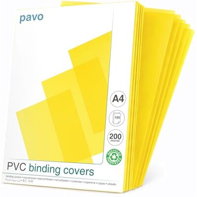 Pavo A4 200 microns Couvertures Reliure PVC Jaune/Transparent Paquet de 100 Pavo A4 200 microns Couvertures Reliure PVC Jaune/Transparent Paquet de 100