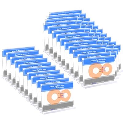 TUKA-i-AKUT Lot de 50 supports de menu A5 avec base en acrylique + cadre, support de panneau d'affichage double face, support transparent pour affiche, support en T pour bureau, exposition, TUKA-i-AKUT Lot de 50 supports de menu A5 avec base en acrylique + cadre, support de panneau d'affichage double face, support transparent pour affiche, support en T pour bureau, exposition,