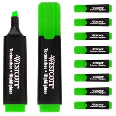 Westcott E-743694 00 Lot de 10 surligneurs verts Marqueur surligneur vert vif Épaisseur de trait 2 à 5 mm Encre de qualité supérieure en provenance d'Allemagne Westcott E-743694 00 Lot de 10 surligneurs verts Marqueur surligneur vert vif Épaisseur de trait 2 à 5 mm Encre de qualité supérieure en provenance d'Allemagne