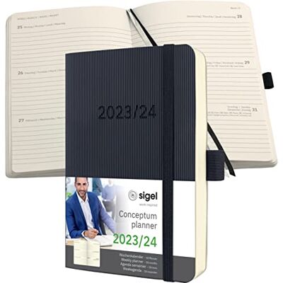 Sigel Conceptum C2407 Agenda semainier 2023/2024, env. A6, noir, couverture souple, 240 pages, élastique, passant pour stylo, pochette d'archive, certifié PEFC, calendrier 18 mois, format A6 Sigel Conceptum C2407 Agenda semainier 2023/2024, env. A6, noir, couverture souple, 240 pages, élastique, passant pour stylo, pochette d'archive, certifié PEFC, calendrier 18 mois, format A6
