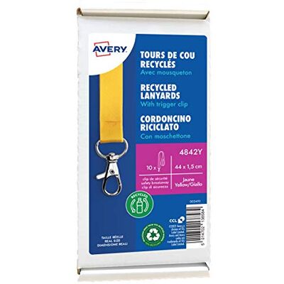Avery – Lot de 10 tours de cou jaune fabriqué à partir de plastique reconditionnés avec mousqueton en métal 44 x 1,5 cm – tours de cou en polyester satiné fabriqué à partir de plastique reconditionné Avery – Lot de 10 tours de cou jaune fabriqué à partir de plastique reconditionnés avec mousqueton en métal 44 x 1,5 cm – tours de cou en polyester satiné fabriqué à partir de plastique reconditionné