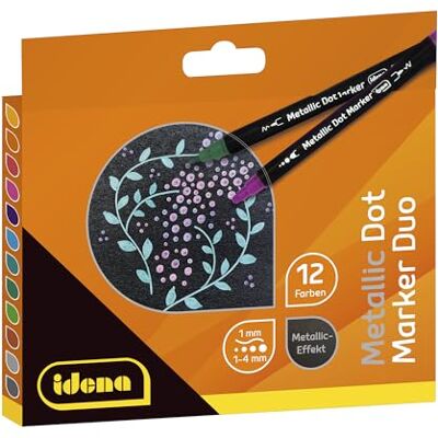 Idena 10855 10855-Dot Marker Lot de 12 feutres à double pointe Couleurs métalliques Marqueurs imperméables pour de nombreux supports Multicolore Universel Idena 10855 10855-Dot Marker Lot de 12 feutres à double pointe Couleurs métalliques Marqueurs imperméables pour de nombreux supports Multicolore Universel