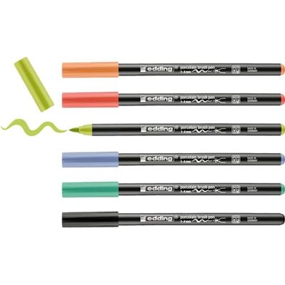 Edding 4200 Feutre pointe pinceau pour porcelaine multi-couleur 6 stylos pointe pinceau 1-4 mm peindre et décorer la céramique, porcelaine va au lave-vaisselle, encre opaque, séchage rapide Edding 4200 Feutre pointe pinceau pour porcelaine multi-couleur 6 stylos pointe pinceau 1-4 mm peindre et décorer la céramique, porcelaine va au lave-vaisselle, encre opaque, séchage rapide