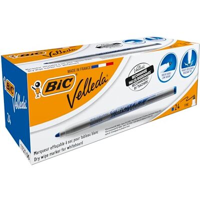 BIC Velleda 1721 Feutres pour Tableau Blanc Effaçables à Sec Pointe Conique Fine Marqueurs Parfaits pour l'Ecole et au Bureau Bleu, Boîte de 24 BIC Velleda 1721 Feutres pour Tableau Blanc Effaçables à Sec Pointe Conique Fine Marqueurs Parfaits pour l'Ecole et au Bureau Bleu, Boîte de 24