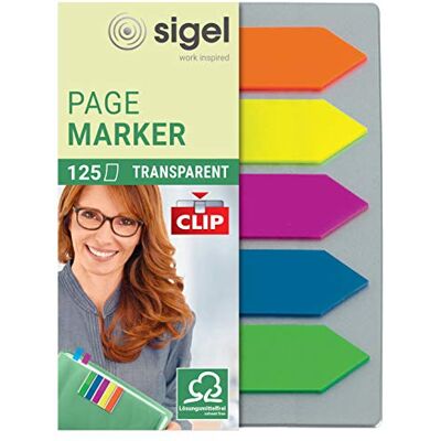 Sigel Hn611 Marque-Pages Adhésifs en Forme de Flèche, Film Transparent et Leur Support-Clip, 125 Feuilles de 5 X 1,2 cm, 5 Couleurs Sigel Hn611 Marque-Pages Adhésifs en Forme de Flèche, Film Transparent et Leur Support-Clip, 125 Feuilles de 5 X 1,2 cm, 5 Couleurs