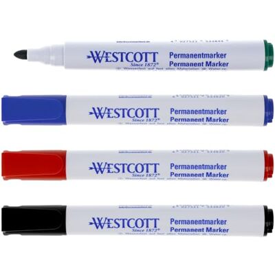 Westcott Marqueurs permanents 4 pièces Noir, Rouge, Bleu, Vert Lot de marqueurs étanches Pointe ogive 1,5–3,0 mm Résistant à la lumière Séchage rapide et anti-taches E-713009 00 Westcott Marqueurs permanents 4 pièces Noir, Rouge, Bleu, Vert Lot de marqueurs étanches Pointe ogive 1,5–3,0 mm Résistant à la lumière Séchage rapide et anti-taches E-713009 00