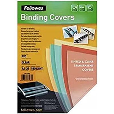 Fellowes 5380001 Pack de 25 Couvertures PVC A4-180 Microns Transparent Fellowes 5380001 Pack de 25 Couvertures PVC A4-180 Microns Transparent