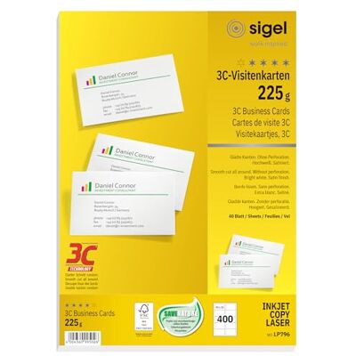 Sigel Lp796 Lot de 400 Cartes de Visite Imprimables, 3C, 8,5 X 5,5 cm, 225 G Sigel Lp796 Lot de 400 Cartes de Visite Imprimables, 3C, 8,5 X 5,5 cm, 225 G
