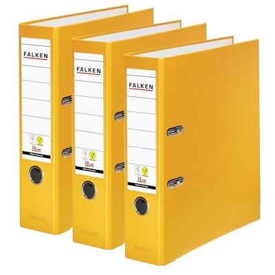 FALKEN lot de 3 classeurs en plastique PP-Color Végan. Fabriqué en Allemagne. 8 cm, DIN A4, jaune FALKEN lot de 3 classeurs en plastique PP-Color Végan. Fabriqué en Allemagne. 8 cm, DIN A4, jaune