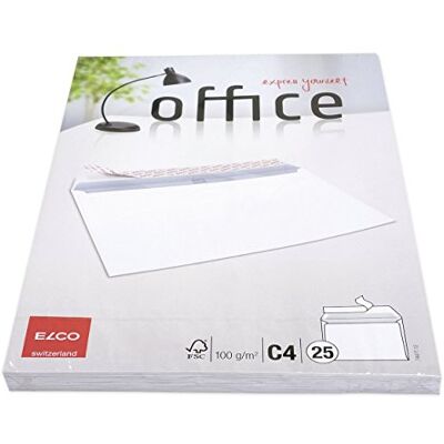 Elco Office Pack de 25 Enveloppes C4 229 x 324 mm Blanc Elco Office Pack de 25 Enveloppes C4 229 x 324 mm Blanc
