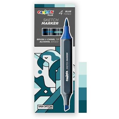 CARIOCA Plus Sketch Marqueurs, marqueurs à double pointe, tons bleus, 4 pièces CARIOCA Plus Sketch Marqueurs, marqueurs à double pointe, tons bleus, 4 pièces