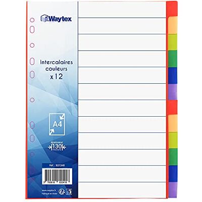 Waytex 931348 Intercalaires A4 12 Touches Neutres en Polypropylène de Couleurs Vives avec Index Waytex 931348 Intercalaires A4 12 Touches Neutres en Polypropylène de Couleurs Vives avec Index