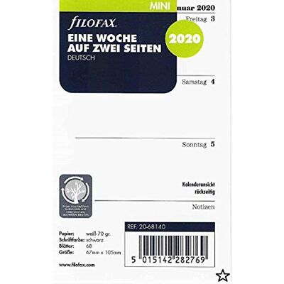 Filofax Agenda 1 semaine sur 2 pages (allemand) 2020 00020-68140 Filofax Agenda 1 semaine sur 2 pages (allemand) 2020 00020-68140