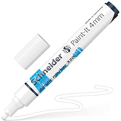 Schneider Paint-It 120249 Stylo acrylique (avec pointe ogive de 4 mm, peintures acryliques à fort pouvoir couvrant, pour bois, toile, pierre, etc.) 1 pièce, blanc Schneider Paint-It 120249 Stylo acrylique (avec pointe ogive de 4 mm, peintures acryliques à fort pouvoir couvrant, pour bois, toile, pierre, etc.) 1 pièce, blanc
