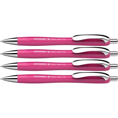 Schneider Slider Rave XB 132554 Lot de 4 stylos à bille (édition spéciale limitée en rose vif, fabriqué en Allemagne) Couleur de l'encre : bleu Schneider Slider Rave XB 132554 Lot de 4 stylos à bille (édition spéciale limitée en rose vif, fabriqué en Allemagne) Couleur de l'encre : bleu