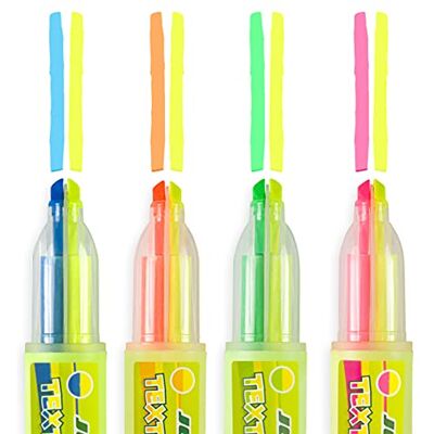 JOLLY Surligneur double 2 en 1, 4 stylos lumineux de 2 couleurs chacun, encre universelle non toxique et à séchage rapide, à base d'eau, durée de cap-off extra longue JOLLY Surligneur double 2 en 1, 4 stylos lumineux de 2 couleurs chacun, encre universelle non toxique et à séchage rapide, à base d'eau, durée de cap-off extra longue