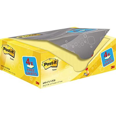 Post-it Notes Promotion 655Y-20 Lot de 20 Blocs Rectangulaires de 100 Feuilles Jaune 76 x 127 mm Post-it Notes Promotion 655Y-20 Lot de 20 Blocs Rectangulaires de 100 Feuilles Jaune 76 x 127 mm
