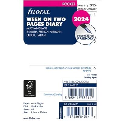 Filofax Pocket week on two pages 5 language 2024 diary Filofax Pocket week on two pages 5 language 2024 diary
