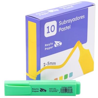RAYLU PAPER Surligneurs fluorescents à pointe biseautée, lot de 10 marqueurs fluorescents avec trait de 2 à 5 mm, marqueurs fluorescents pour organisation (vert pastel) RAYLU PAPER Surligneurs fluorescents à pointe biseautée, lot de 10 marqueurs fluorescents avec trait de 2 à 5 mm, marqueurs fluorescents pour organisation (vert pastel)