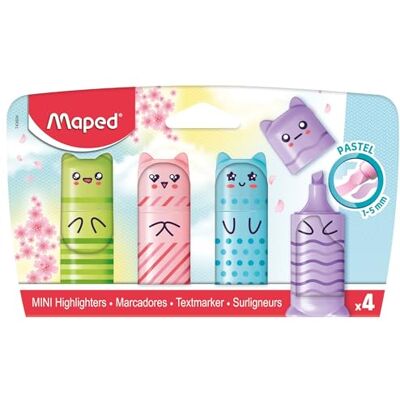 Maped 4 mini surligneurs PASTEL Petits Surligneurs de Poche Originaux en forme de personnages Kawaïi Vert, Bleu, Rose et Violet Pastel Maped 4 mini surligneurs PASTEL Petits Surligneurs de Poche Originaux en forme de personnages Kawaïi Vert, Bleu, Rose et Violet Pastel