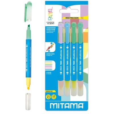 Mitama PASTEL TWICE Surligneurs double pointe couleurs pastel Lot de 4 pièces Couleurs assorties. Longueur 12,5 cm Couleurs scolaires, surligneurs scolaires Mitama PASTEL TWICE Surligneurs double pointe couleurs pastel Lot de 4 pièces Couleurs assorties. Longueur 12,5 cm Couleurs scolaires, surligneurs scolaires