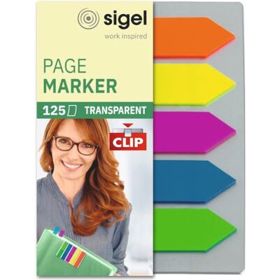 Sigel Hn611 Marque-Pages Adhésifs en Forme de Flèche, Film Transparent et Leur Support-Clip, 125 Feuilles de 5 X 1,2 cm, 5 Couleurs Sigel Hn611 Marque-Pages Adhésifs en Forme de Flèche, Film Transparent et Leur Support-Clip, 125 Feuilles de 5 X 1,2 cm, 5 Couleurs