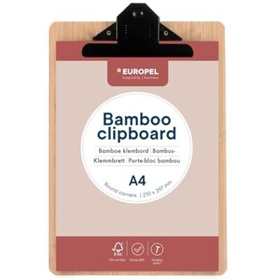 Europel Porte-bloc en bambou – Panneau dur en bois durable avec clip en métal noir et trou de suspension dissimulé – Porte-bloc A4 et planche à papier pour école, salle de classe, bureau, entreprise Europel Porte-bloc en bambou – Panneau dur en bois durable avec clip en métal noir et trou de suspension dissimulé – Porte-bloc A4 et planche à papier pour école, salle de classe, bureau, entreprise