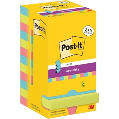 Post-it Z-Notes Super Sticky, 8 + 4 Blocs GRATUITS (1080 Feuilles), 76x76mm Notes Autocollantes Super Adhésives Repositionnables pour Rappels, Listes et Planification ; Aussi sur Surfaces Verticales Post-it Z-Notes Super Sticky, 8 + 4 Blocs GRATUITS (1080 Feuilles), 76x76mm Notes Autocollantes Super Adhésives Repositionnables pour Rappels, Listes et Planification ; Aussi sur Surfaces Verticales