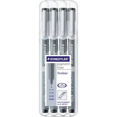 Staedtler Pigment Liner, Feutres de dessin à encre pigmentée noire infalsifiable, Étui chevalet avec 4 feutres assortis 0.1/0.3/0.5/0.7 mm, 308 WP4 Staedtler Pigment Liner, Feutres de dessin à encre pigmentée noire infalsifiable, Étui chevalet avec 4 feutres assortis 0.1/0.3/0.5/0.7 mm, 308 WP4
