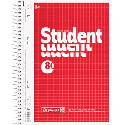 BRUNNEN Bloc-notes Student A5, linéature 5, 80 feuilles, rouge BRUNNEN Bloc-notes Student A5, linéature 5, 80 feuilles, rouge