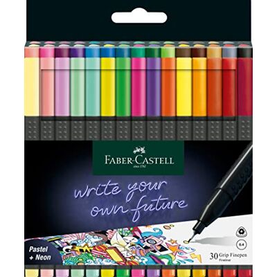 Faber-Castell 151630 Grip Finepen Lot de 30 feutres fins avec pointe en fibre sertie de métal 0,4 mm Faber-Castell 151630 Grip Finepen Lot de 30 feutres fins avec pointe en fibre sertie de métal 0,4 mm