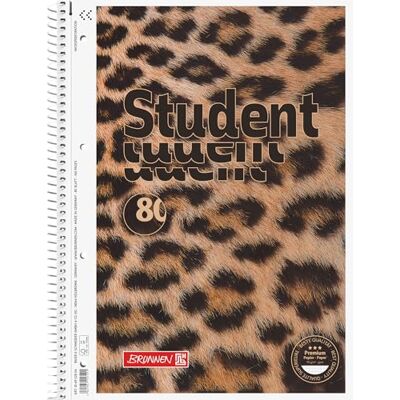 BRUNNEN Collegeblock Premium Student « Leopard » A4, linéature 28, 80 feuilles, marron/noir BRUNNEN Collegeblock Premium Student « Leopard » A4, linéature 28, 80 feuilles, marron/noir