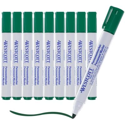 Westcott Lot de 10 marqueurs permanents verts Lot économique de marqueurs étanches Pointe ogive de 1,5 à 3,0 mm Résistant à la lumière Séchage rapide et anti-taches E-713008 00 Westcott Lot de 10 marqueurs permanents verts Lot économique de marqueurs étanches Pointe ogive de 1,5 à 3,0 mm Résistant à la lumière Séchage rapide et anti-taches E-713008 00