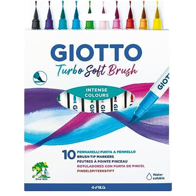 Giotto TURBO BRUSH PENNARELLI 10 pcs Pointe souple, soluble dans l'eau, lettrage, pour enfants, fêtes et écoles primaires Giotto TURBO BRUSH PENNARELLI 10 pcs Pointe souple, soluble dans l'eau, lettrage, pour enfants, fêtes et écoles primaires