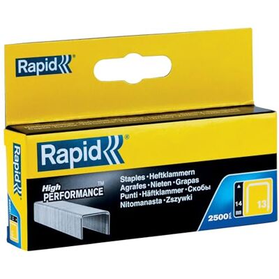 Rapid tackernieten No. 13, 14 mm, 2.500 stuks fijndraadnieten Gegalvaniseerd kwaliteitsstaal; precieze aansnijding; compatibel met No. 13 tackeren; voor hout, stoffen en canvasdoeken Rapid tackernieten No. 13, 14 mm, 2.500 stuks fijndraadnieten Gegalvaniseerd kwaliteitsstaal; precieze aansnijding; compatibel met No. 13 tackeren; voor hout, stoffen en canvasdoeken