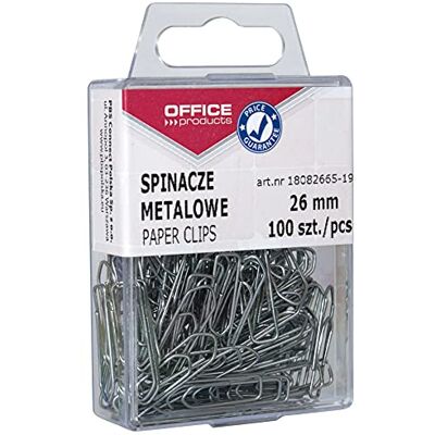 OFFICER PRODUCTS OFFICE PRODUCTS 18082665-19 Lot de 100 trombones en métal Argenté 26 mm OFFICER PRODUCTS OFFICE PRODUCTS 18082665-19 Lot de 100 trombones en métal Argenté 26 mm