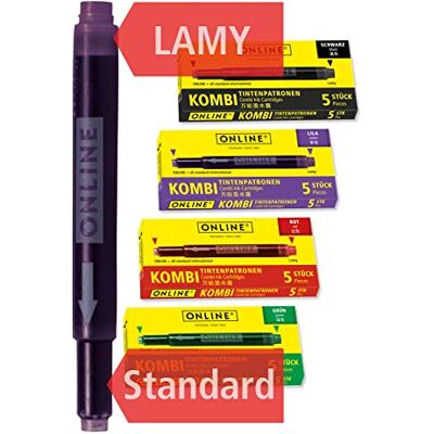 Online Lot de 4 cartouches d'encre multicolores double face Rouge, vert, noir, violet Cartouches d'encre universelles compatibles avec tous les stylos plume courants et même les stylos Lamy Online Lot de 4 cartouches d'encre multicolores double face Rouge, vert, noir, violet Cartouches d'encre universelles compatibles avec tous les stylos plume courants et même les stylos Lamy