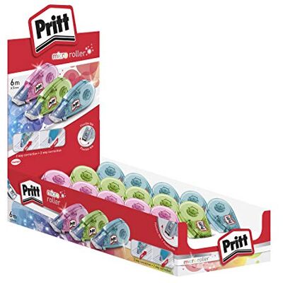 Pritt Micro Rolli, correcteurs de stylo à bille, rubans correcteurs anti-taches, correcteur scolaire, bleu, vert et rose, 15 x (5 mm x 6 m) Pritt Micro Rolli, correcteurs de stylo à bille, rubans correcteurs anti-taches, correcteur scolaire, bleu, vert et rose, 15 x (5 mm x 6 m)