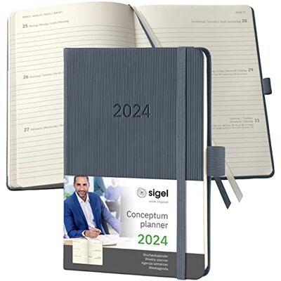Sigel C2467 Agenda semainier 2024, A6, couverture rigide, gris foncé Conceptum Sigel C2467 Agenda semainier 2024, A6, couverture rigide, gris foncé Conceptum