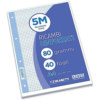Blasetti Pièces de rechange renforcées A4, Rigatura 5M, lot de 40 feuilles Blasetti Pièces de rechange renforcées A4, Rigatura 5M, lot de 40 feuilles